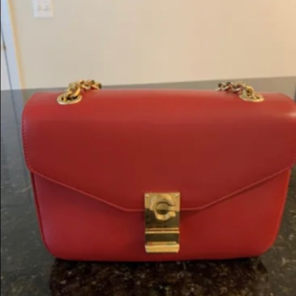 Red leather Celine handbag